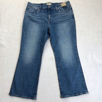 Madewell Mid-Rise Kick Out Jeans Blue Ankle Flare Magic Pockets Size 33 NEW