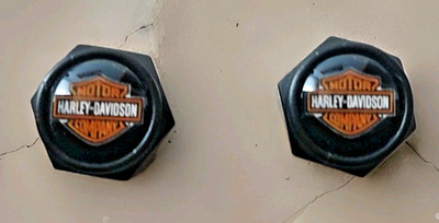 Harley-Davidson Ventilkappen Bar & Shield  Mattschwarz , orange weiß 2 Stück 