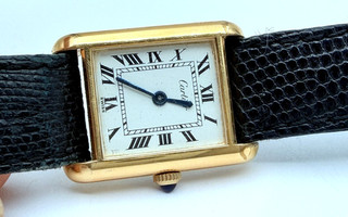 1970's Ladies Cartier Tank Roman Original Dial Manual Wind 18K Gold Plated SWISS