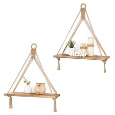 Mkono Macrame Hanging Shelves Boho Wall Decor Set of 2 Rustic Medium, Brown