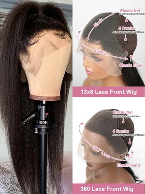 250 Density Kinky Straight 360 Lace Front Wigs Human Hair Brazilian 40 Inch Yaki