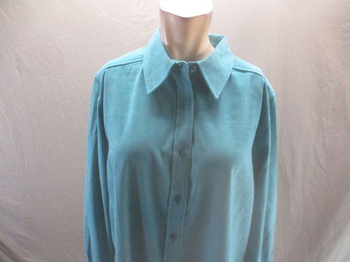 NWT Denim & Co Size M Womens Blue Long Sleeve Button Up Long Office Shirt 618 - Picture 2 of 9