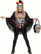 3 PCS Day of the Dead Costume for Women Sugar Skull Poncho