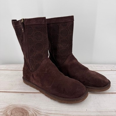 UGG Boots Lo Pro Short Perforated Brown Suede Laser Cut Flowers Winter Boho