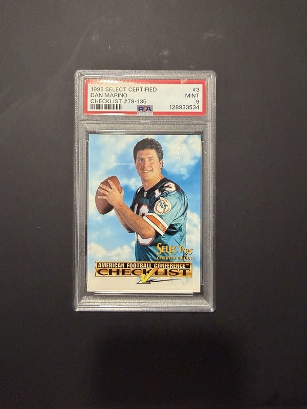 1995 Select Certified Dan Marino Miami Dolphins Checklist Card #3 PSA Graded
