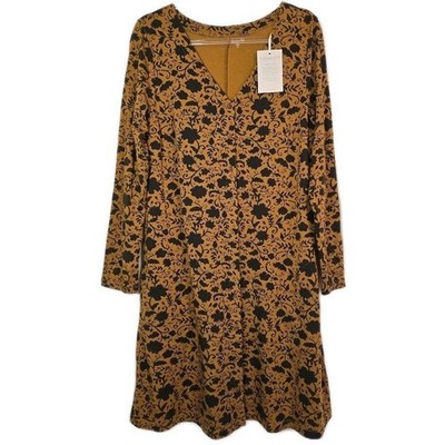 Garnet Hill Phoebe Button Front Knit Dress Size M Brown Black Floral L/S NWT