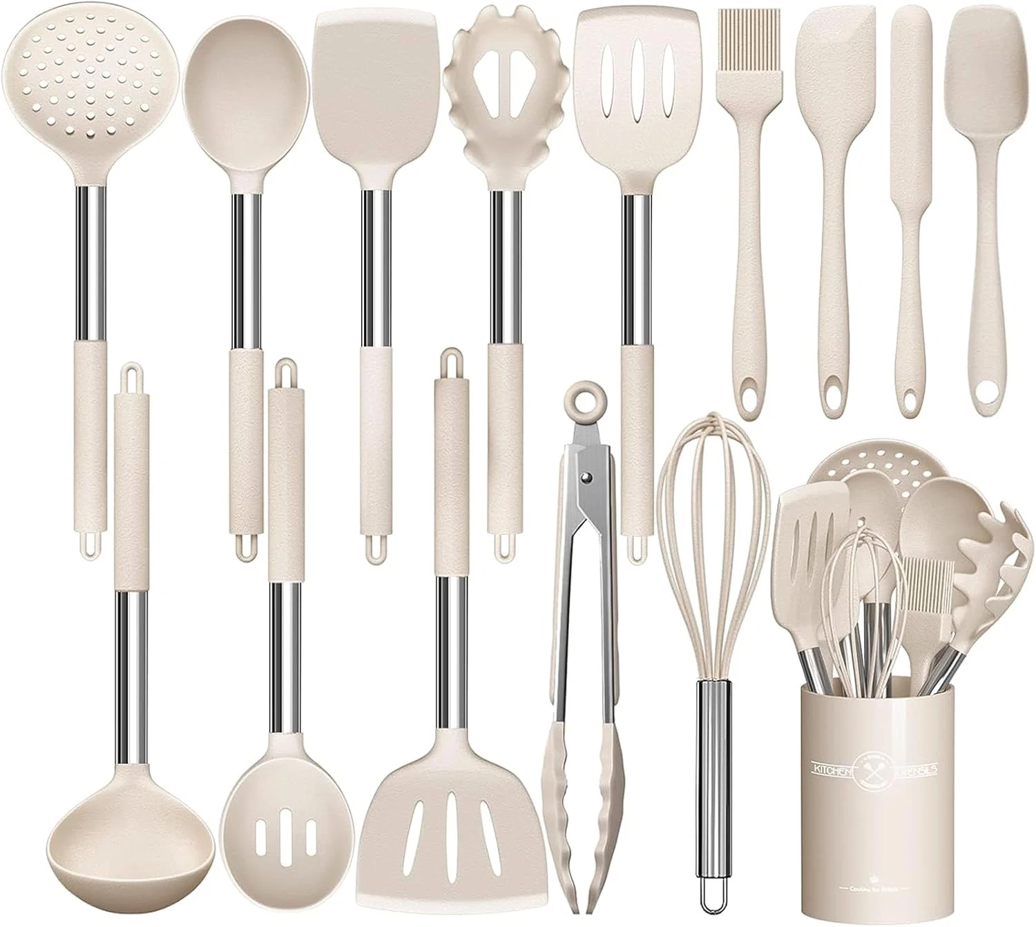 Stainless Steel Kitchen Cooking Utensil Set, Umite Chef 15 pcs little, Khaki