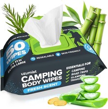 No Rinse Body Wipes XL 50 Extra Thick Deodorant Shower Cloths for Men Women