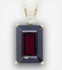 RODHOLITE GARNET GEMSTONE EMERALD CUT SHAPE AND DIAMOND 14k YELLOW GOLD PENDANT