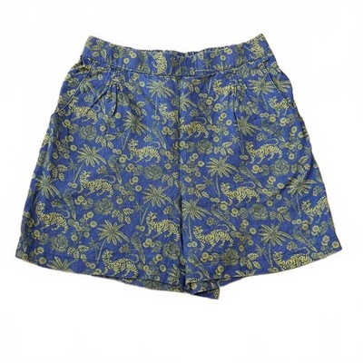 White Stuff Hayley Linen Shorts Blue Tiger Palm Tree Print Women Size Small