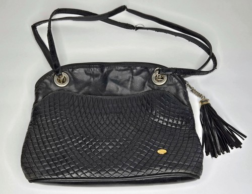 Bally Vintage 1980s Black Italian Leather Quilted Shoulder Bag Tassel Zipper