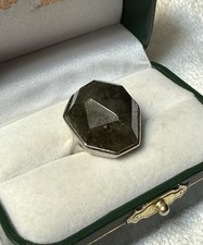 Beautiful LS 925 Sterling Silver Chunky Faceted Labradorite Ring, Size 6.5