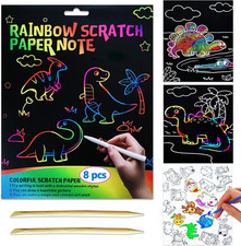 JUNQIU Scratch Art for Kids, Rainbow Scratch Paper Art Set - Dinosaurs, Arts