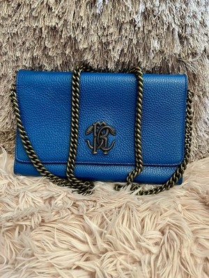 Roberto Cavalli Clutch Crossbody Leather Bag Blue *Sold Out*