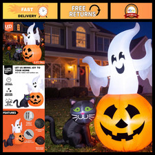 5FT Halloween Inflatable Ghost with Pumpkin  Black Cat - Outdoor Yard Decor, Pa