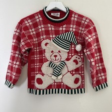 Heartworks Vintage Christmas teddy bear winter Holiday sweater Kids sz L 6X 