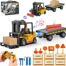 RC Forklift Toy with Trailer, Kids Construction Toys Set with...