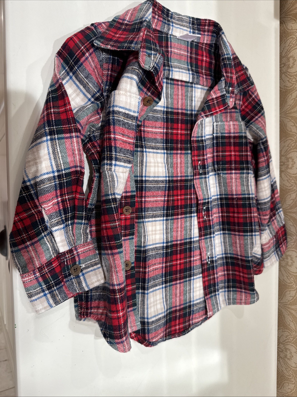 NEW Gap Toddler Boy Size 2T Long Sleeve Red & Blue Flannel Button Down Top image 6