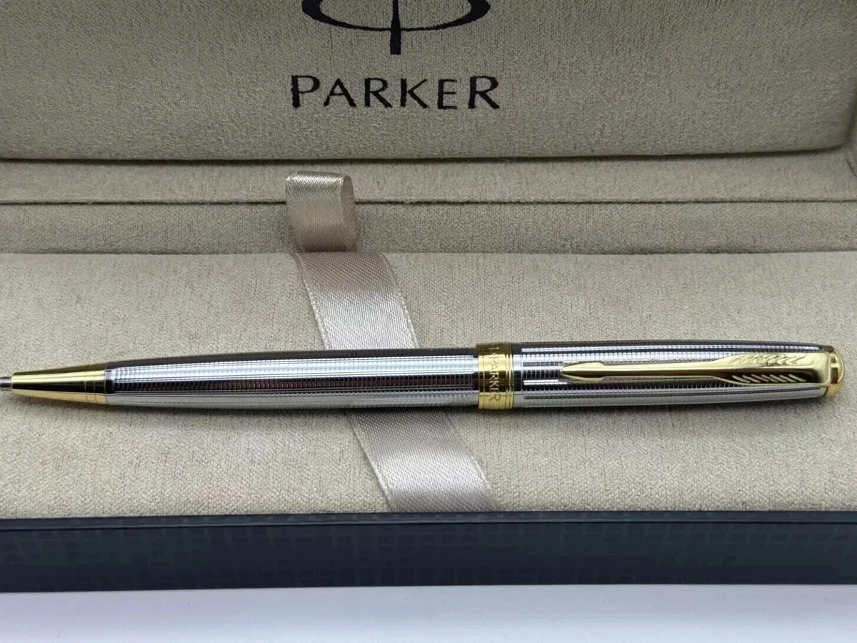 Parker Sonnet Series Ballpoint Pen Silver Star Gold Clip Fine Nib Blue Ink