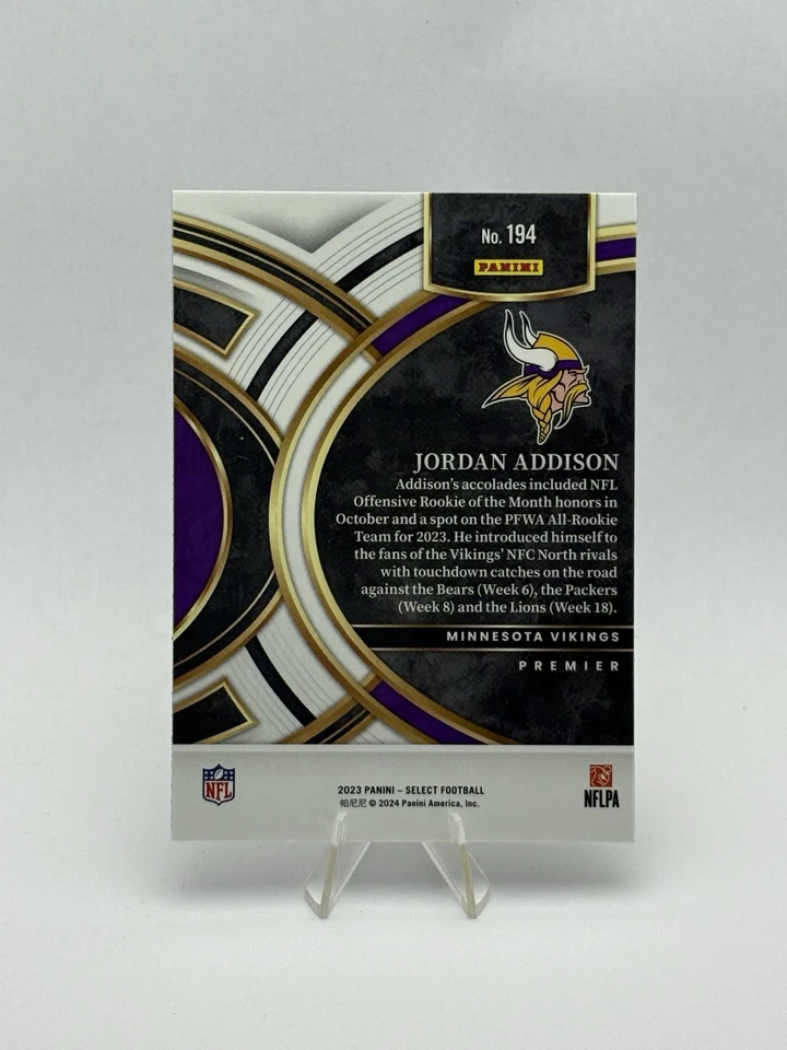 2023 Select Football - Jordan Addison Rookie RC - Premier Level - #194 - Image 2 of 2