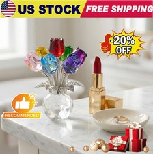 2026 Crystal Colorful Rose Flower Collectible Figurine Glass Flowers With Vase