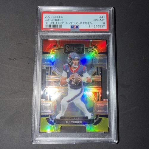PSA 8 CJ STROUD 2023 PANINI SELECT CONCOURSE RED YELLOW DIE CUT PRIZM RC