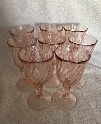 8 Vintage Luminarc Arcoroc Rosaline Pink Swirl Wine Goblets 5.75'' France *Mint*