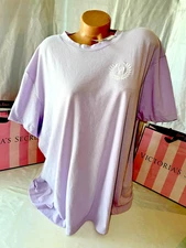 Victoria Secret PINK Boyfriend T-Shirt XXL Oversized Purple W/Embroidered Logo
