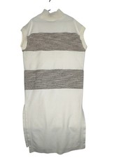 Daily Practice Striped Mock Neck Sleeveless Midi Dress Cream Taupe M