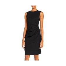EUC Theory Black Wool Sleeveless Drape-Front Sheath Dress Size 8 Midi Office