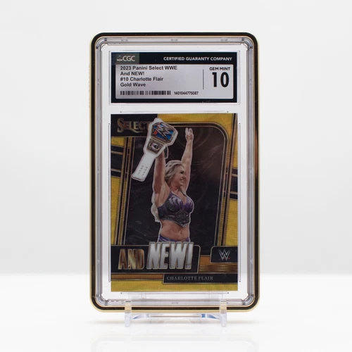 Wrestling 2023 Charlotte Flair #10 WWE Panini Select Gold Wave /10 - CGC 10