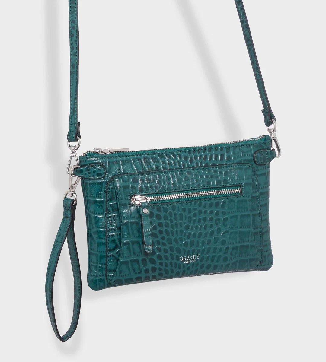 OSPREY LONDON The Ruby Leather Cross Body Clutch Teal Leather