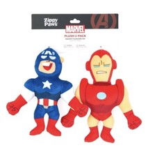 NEW Marvel Plush 2Pack Squeak Plush Dog Toys Zippy Paws Iron Man Captain America