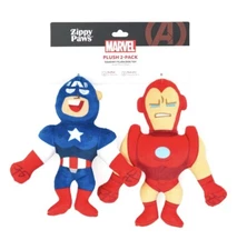 NEW Marvel Plush 2Pack Squeak Plush Dog Toys Zippy Paws Iron Man Captain America