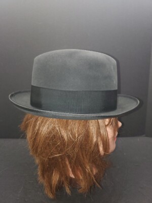 Vintage 1950s Royal Stetson Fedora Style Hat Sz 6 7/8 Aged Black