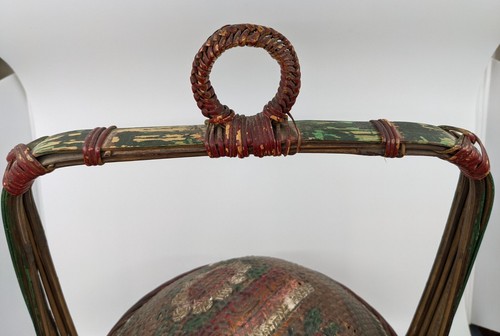 Asian Hokkien Teochew Woven Rattan Betrothal Basket Fish Koi Hand Painted 16.5" - Picture 6 of 10