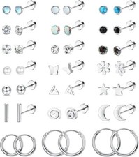 21Pairs Surgical Steel Flat Back Earrings Hypoallergenic 20G Screw Back Nap Stac