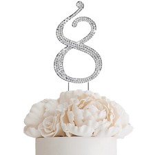 4.5" SILVER Number 8 Rhinestone Cake Topper Wedding Cupcake Dessert Dessert