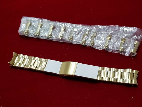 Mens Stainless Steel gold Watch Strap Bracelet Band 18-22 mm with adaptors m3 - Picture 3 of 4