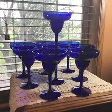 9 Pier 1 P1C13 cobalt blue Margarita cocktail glasses 8 oz