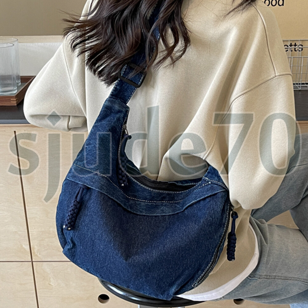 Women Denim Crossbody Bag Crescent Shoulder Handbags Jean