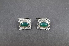 Paar antike Manschettenkn&ouml;pfe Silber 900 gr&uuml;ner Achat bez. Servoz Paris um 1940