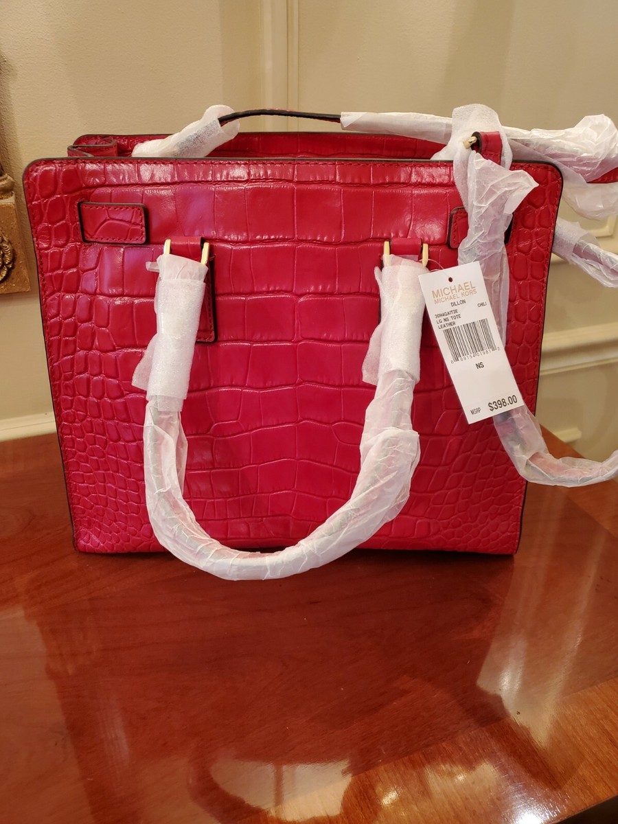 Michael Kors Red Croc Embossed Leather LG Tote Bag NWTAGS $398.00