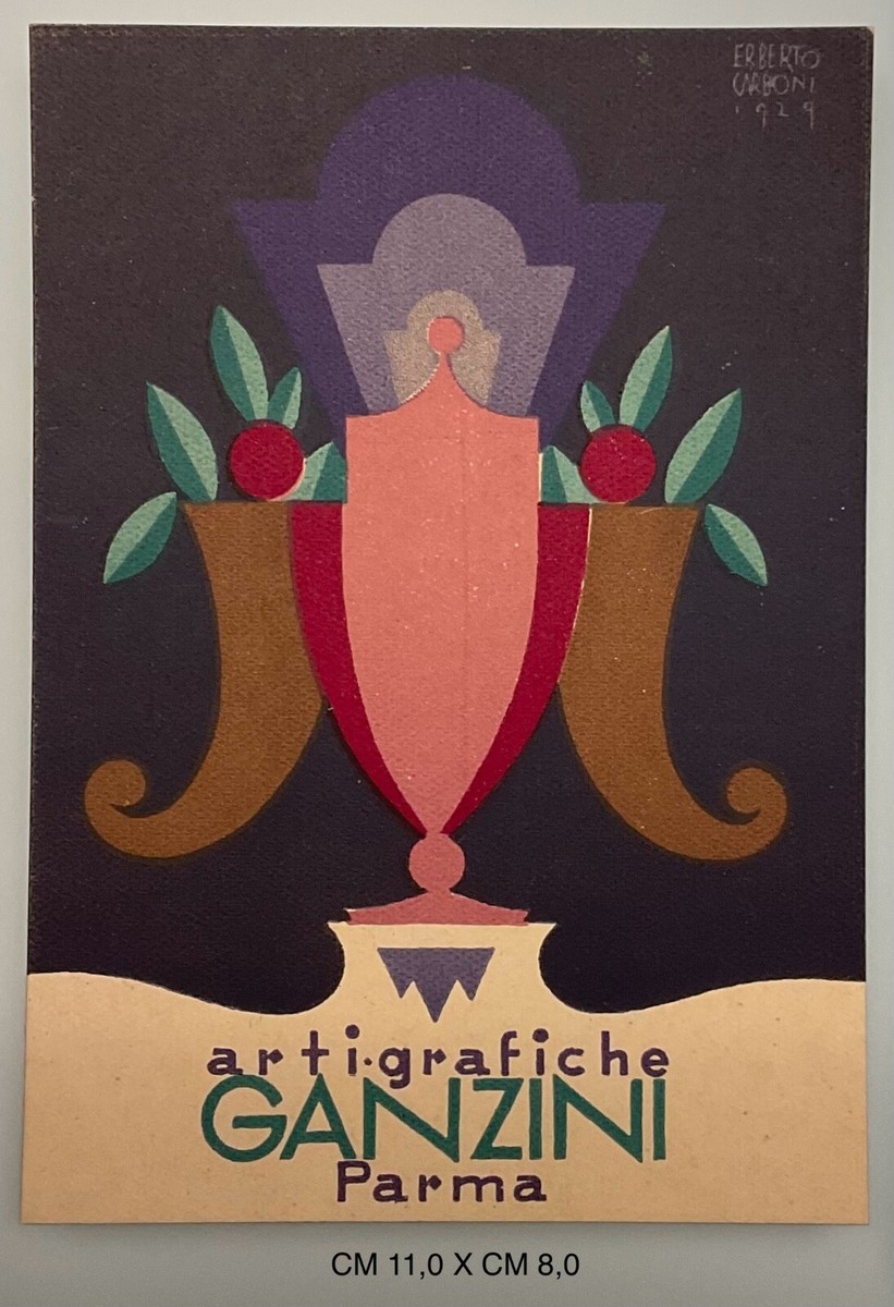 Carton Publicitaire Futuriste Erberto Carboni Pour Arti Grafiche Ganzini Parma - Objet De Collection Vintage Italien