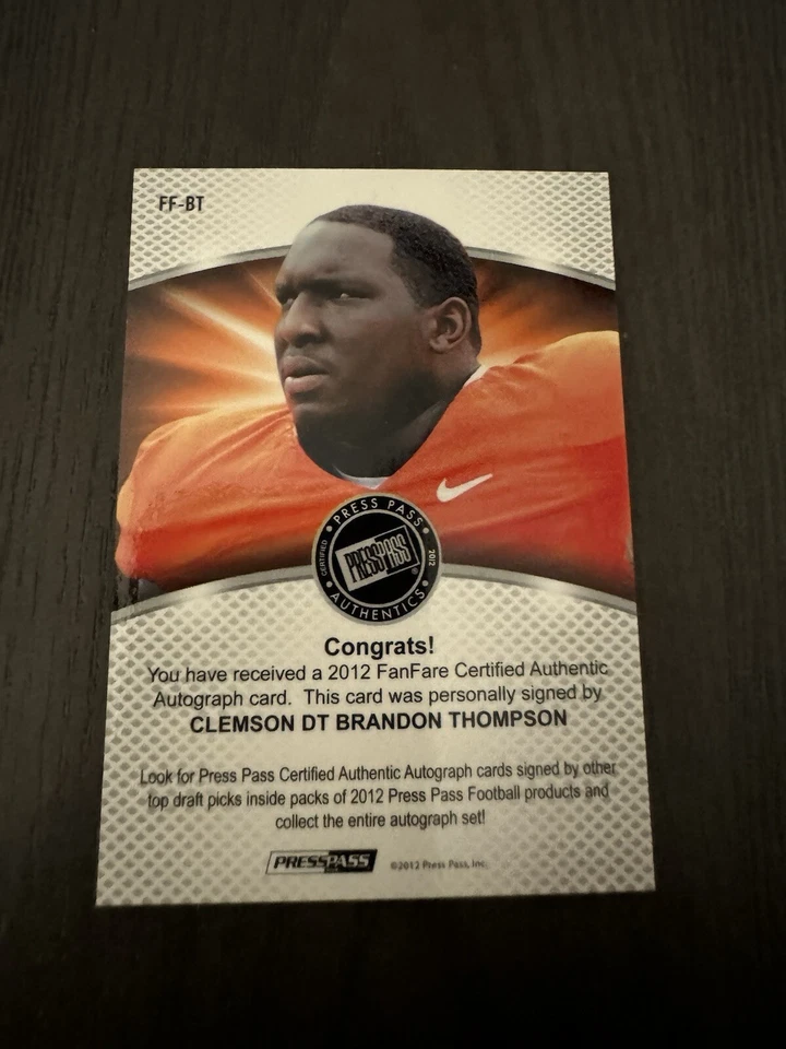 2012 Press Pass Fanfare Emerald Green Auto /10 #BT BRANDON THOMPSON Signed RC - Image 3 of 3