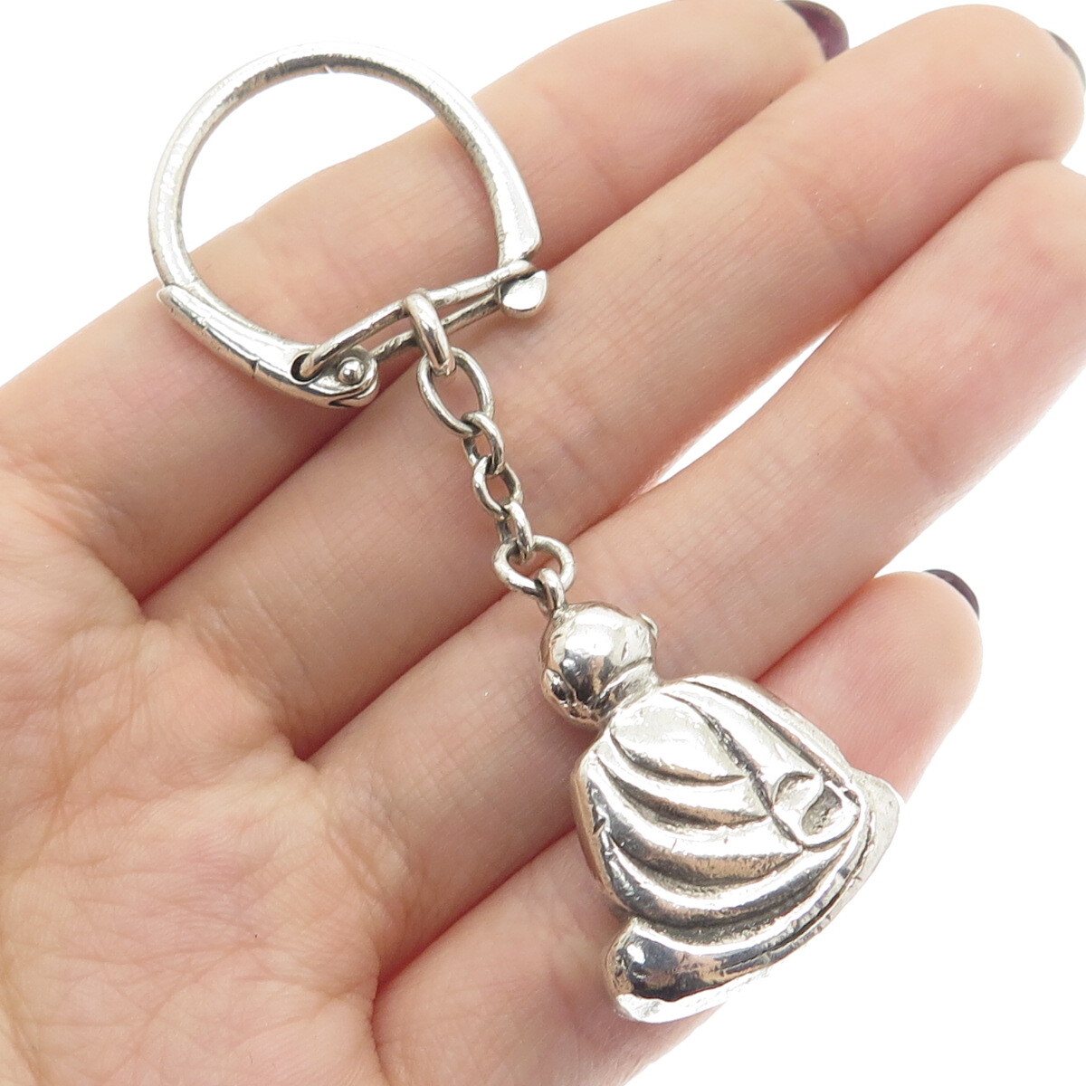 小物 silver925 key chain 925 Sterling Silver Vintage Buddha Fob Key Chain Ring Holder