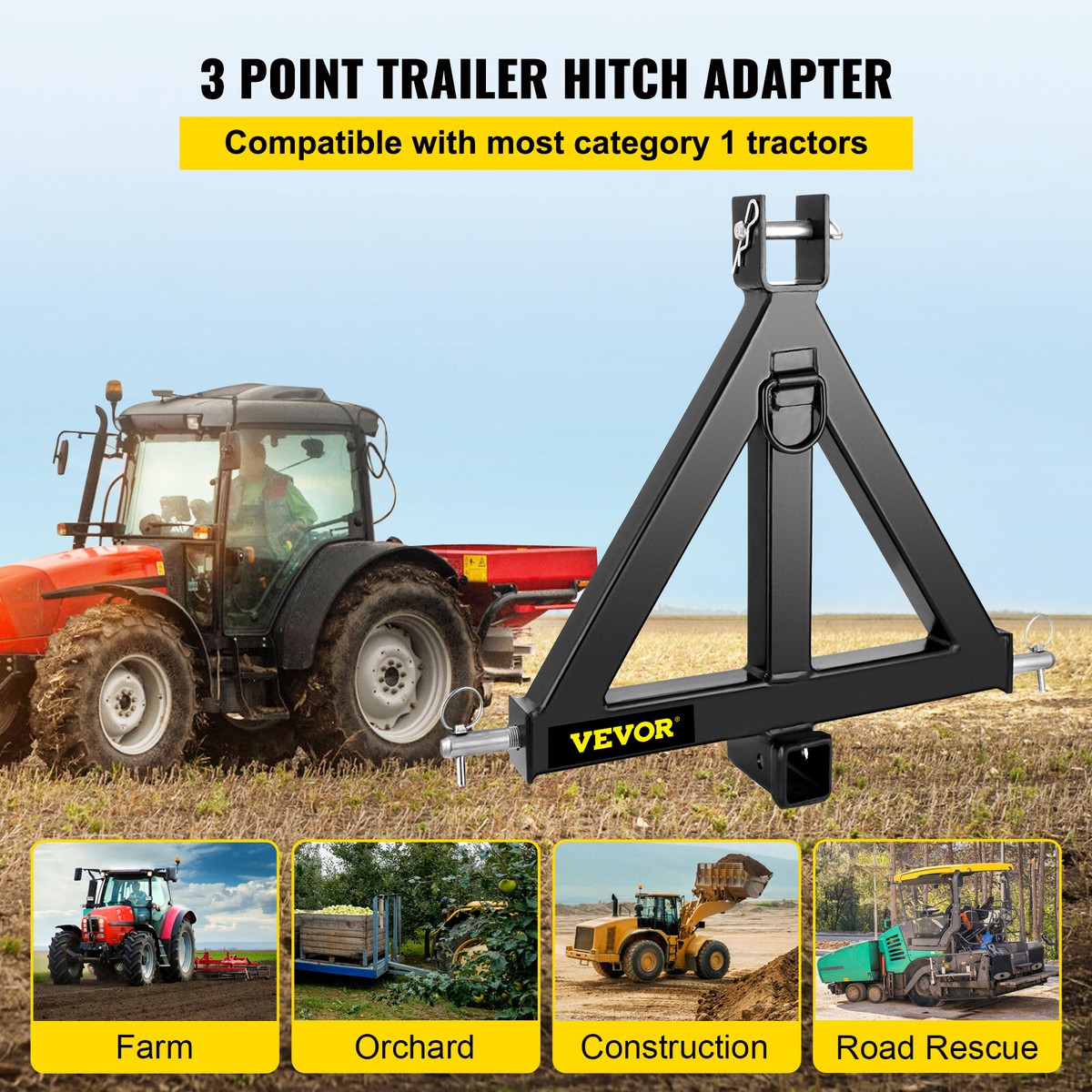 44lbs 3 Point 2 Receiver Trailer Tow Hitch Category 1
