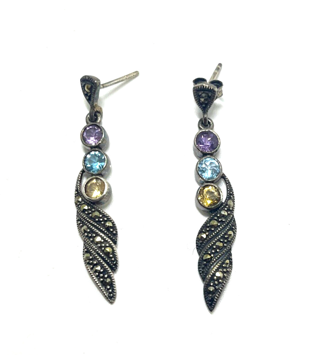 Sterling Silver Multi Colored Gemstone & Marcasit… - image 1