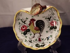 Vintage Rooster & Roses Candy Dish Early Provincial  by Ucagco Made In Japan
