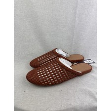 Universal Thread Women Woven Mules Cognac Brown Pointed Toe Slip On Flats Size 9
